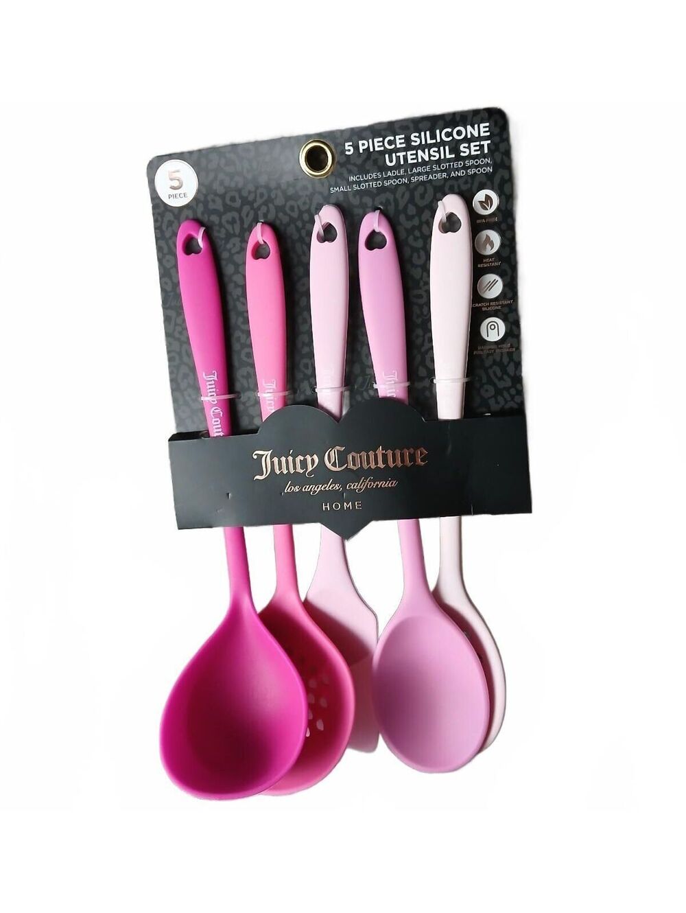 Juicy Couture Home 5 Pc Pink Silicone Utensil Set Kitchen Tools BPA Free NWT HTF